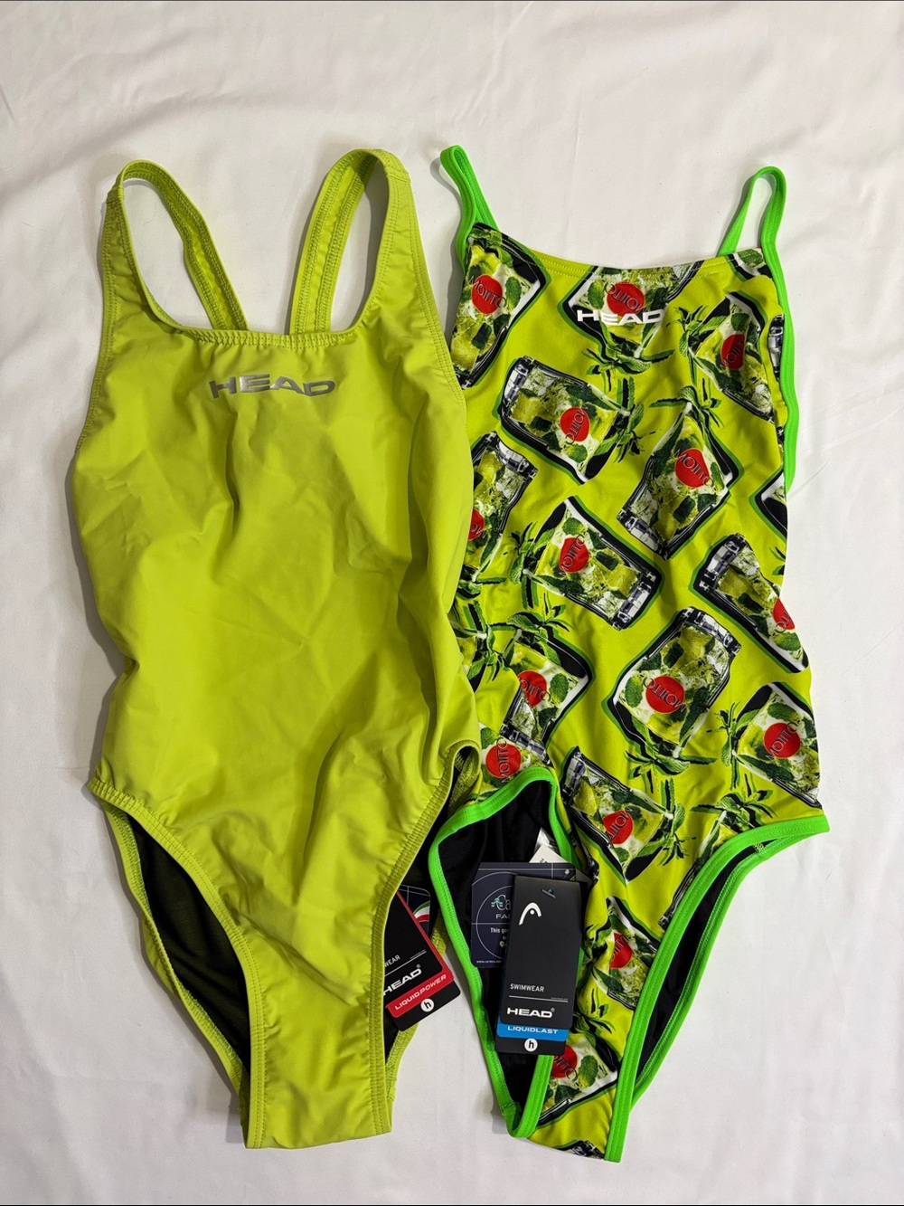 New HEAD SWS Cocktail Mojito Print Neon Lime Citrus Competitive Swim Team Suits